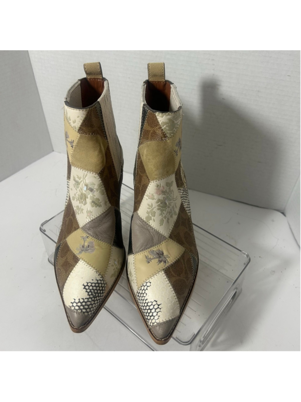 COACH Patchwork Western Ankle Boots Rodeo Leather Suede - Picture 2 of 7